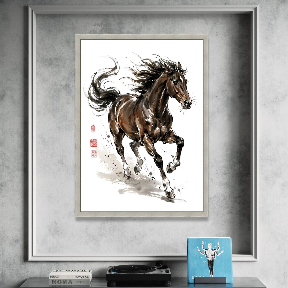 Dynamic Running Horse Canvas, Ink Style Animal Art, Equine Wall Decor, Motion Movement Canvas, Rustic Home Decoration Canvas Print Art