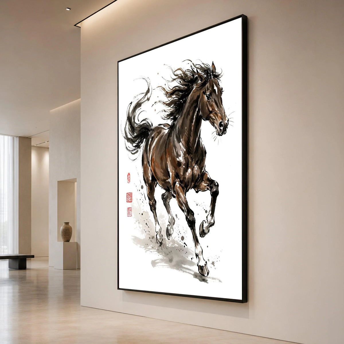Dynamic Running Horse Canvas, Ink Style Animal Art, Equine Wall Decor, Motion Movement Canvas, Rustic Home Decoration Canvas Print Art