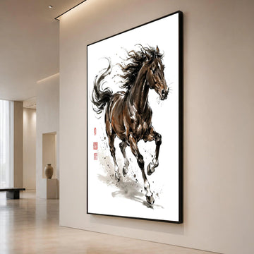 Dynamic Running Horse Canvas, Ink Style Animal Art, Equine Wall Decor, Motion Movement Canvas, Rustic Home Decoration Canvas Print Art
