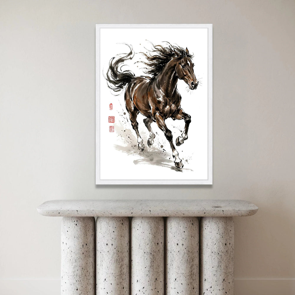 Dynamic Running Horse Canvas, Ink Style Animal Art, Equine Wall Decor, Motion Movement Canvas, Rustic Home Decoration Canvas Print Art