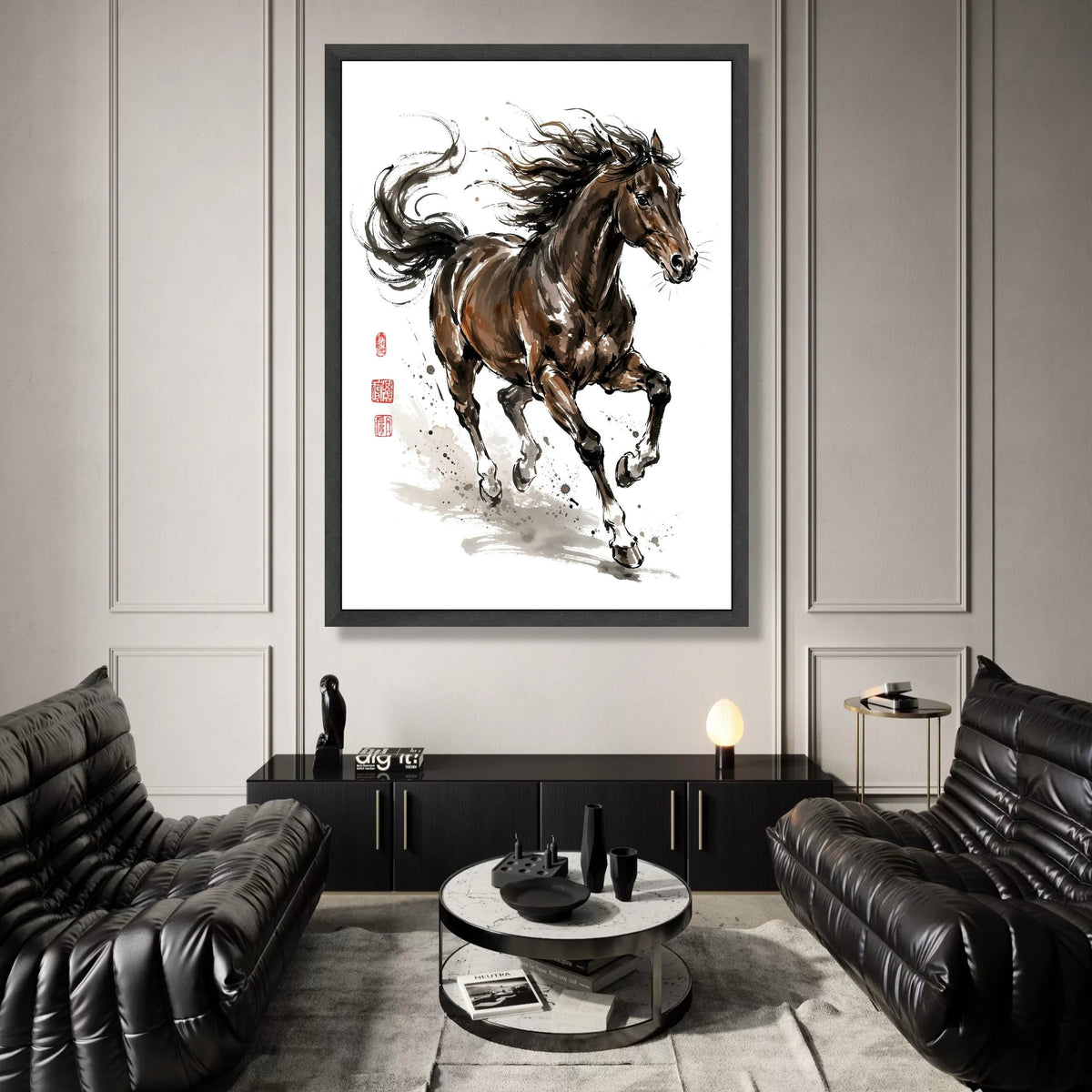 Dynamic Running Horse Canvas, Ink Style Animal Art, Equine Wall Decor, Motion Movement Canvas, Rustic Home Decoration Canvas Print Art