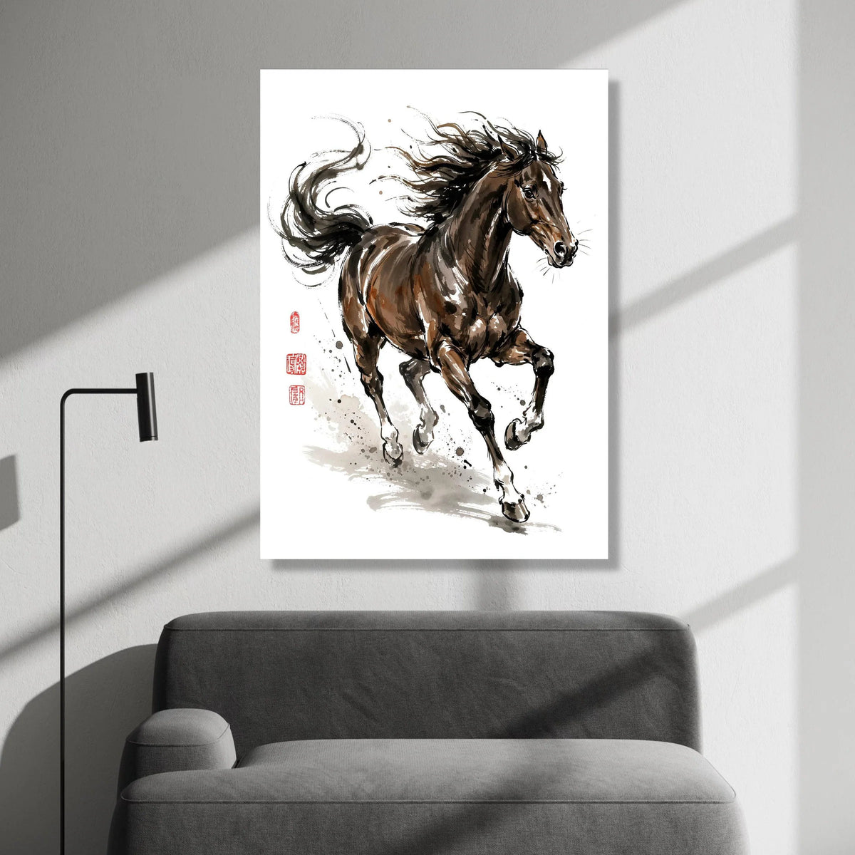 Dynamic Running Horse Canvas, Ink Style Animal Art, Equine Wall Decor, Motion Movement Canvas, Rustic Home Decoration Canvas Print Art