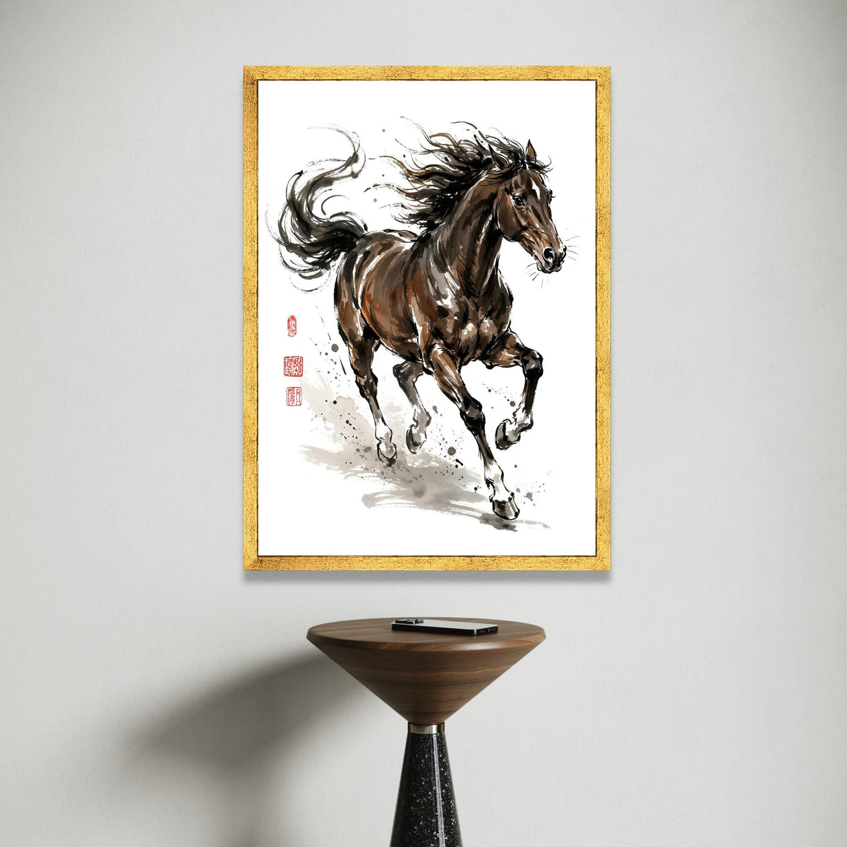 Dynamic Running Horse Canvas, Ink Style Animal Art, Equine Wall Decor, Motion Movement Canvas, Rustic Home Decoration Canvas Print Art