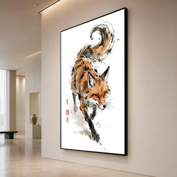 Majestic Fox Motion Canvas, Wildlife Wall Art, Nature Animal Illustration, Forest Creature Canvas, Modern Home Decoration Canvas Print Art