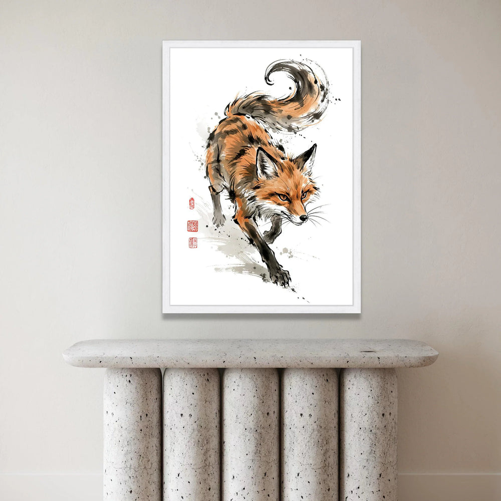 Majestic Fox Motion Canvas, Wildlife Wall Art, Nature Animal Illustration, Forest Creature Canvas, Modern Home Decoration Canvas Print Art