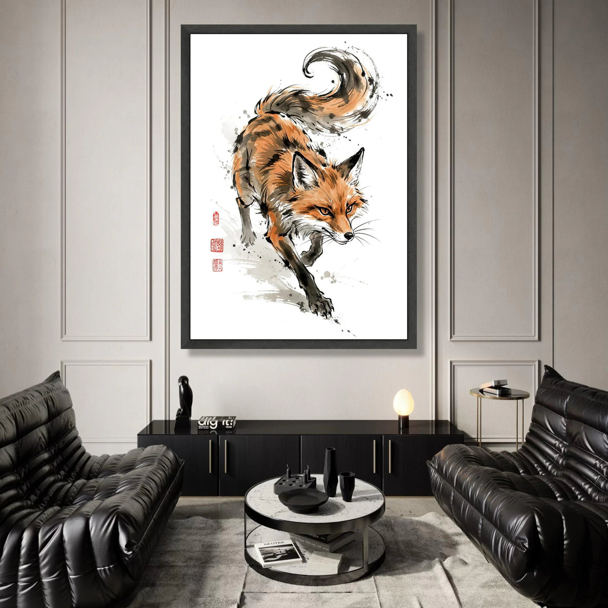 Majestic Fox Motion Canvas, Wildlife Wall Art, Nature Animal Illustration, Forest Creature Canvas, Modern Home Decoration Canvas Print Art