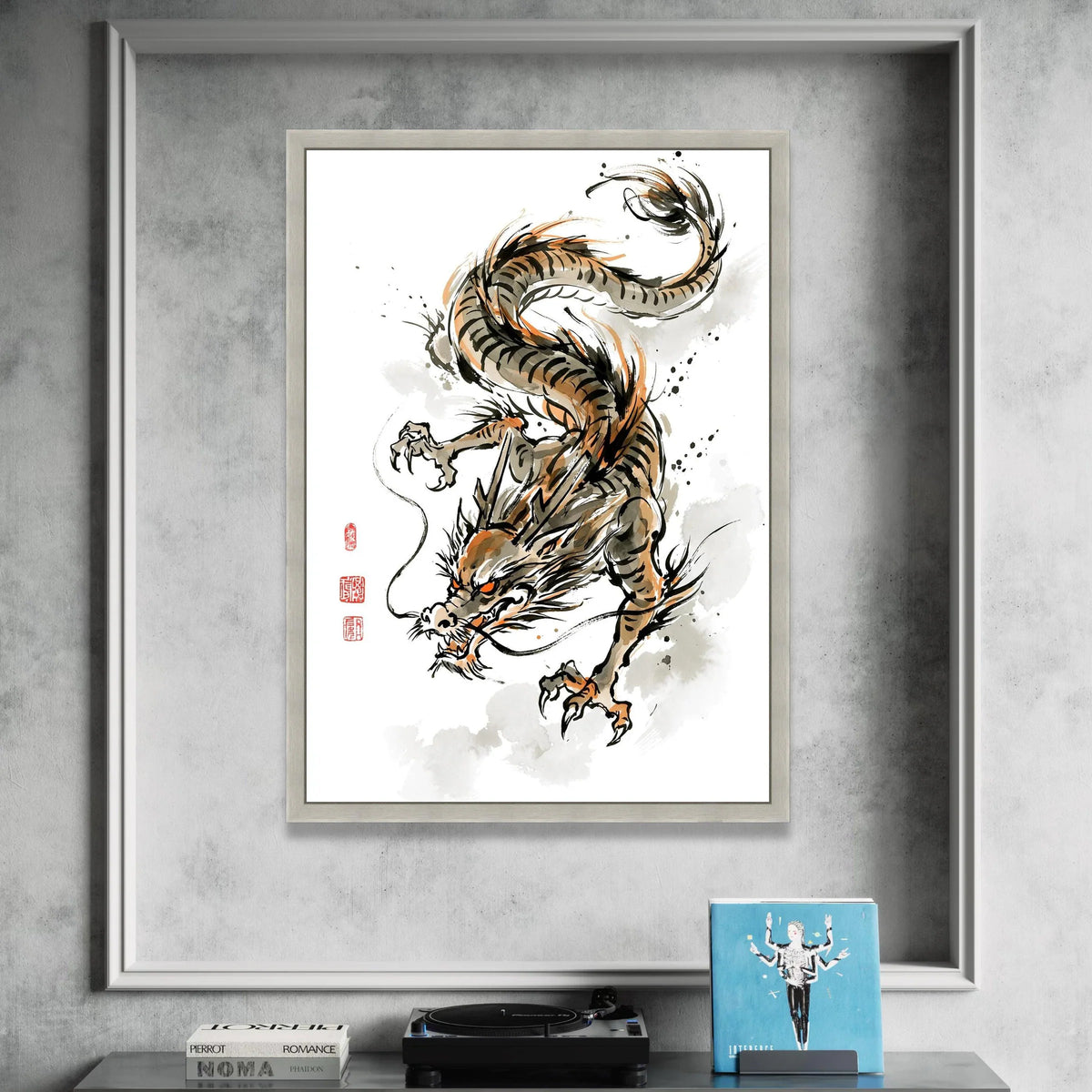Fierce Asian Dragon Canvas Wall Art, Traditional Chinese Ink Painting, Oriental Mythical Creature Decor, Dynamic Canvas Print Art