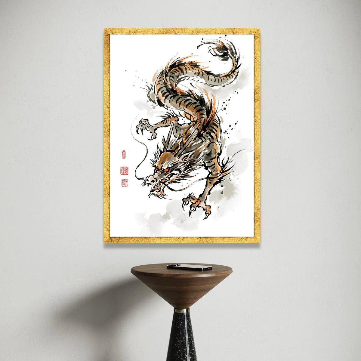Fierce Asian Dragon Canvas Wall Art, Traditional Chinese Ink Painting, Oriental Mythical Creature Decor, Dynamic Canvas Print Art