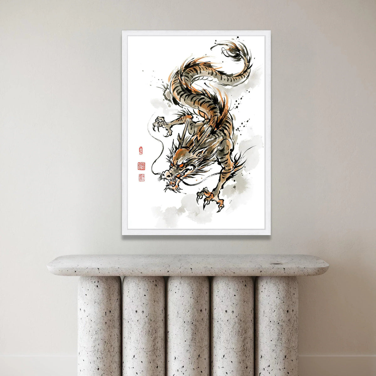 Fierce Asian Dragon Canvas Wall Art, Traditional Chinese Ink Painting, Oriental Mythical Creature Decor, Dynamic Canvas Print Art