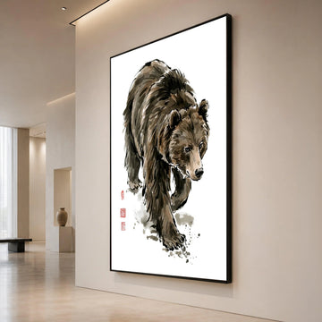Majestic Brown Bear Walk Canvas, Wildlife Animal Art, Nature Wall Decoration, Forest Creature Canvas, Ready to Hang Home Canvas Print Art