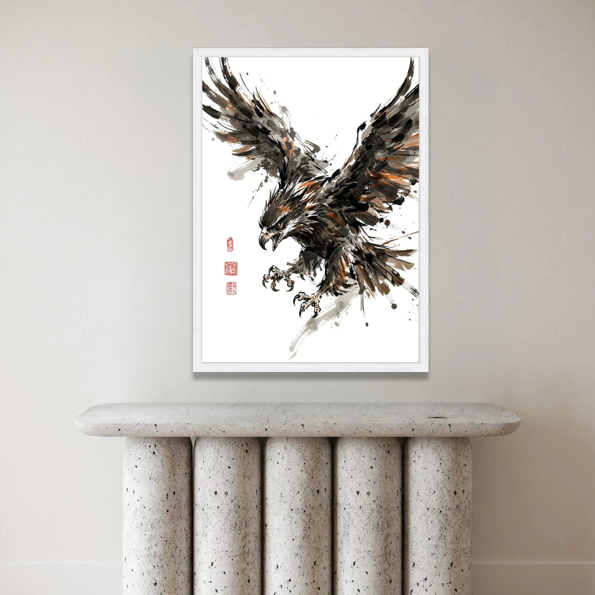 Fierce Eagle Flight, Dynamic Bird Canvas Art, Abstract Wildlife Wall Decor, Powerful Animal Painting, Ready to Hang Canvas Canvas Print Art