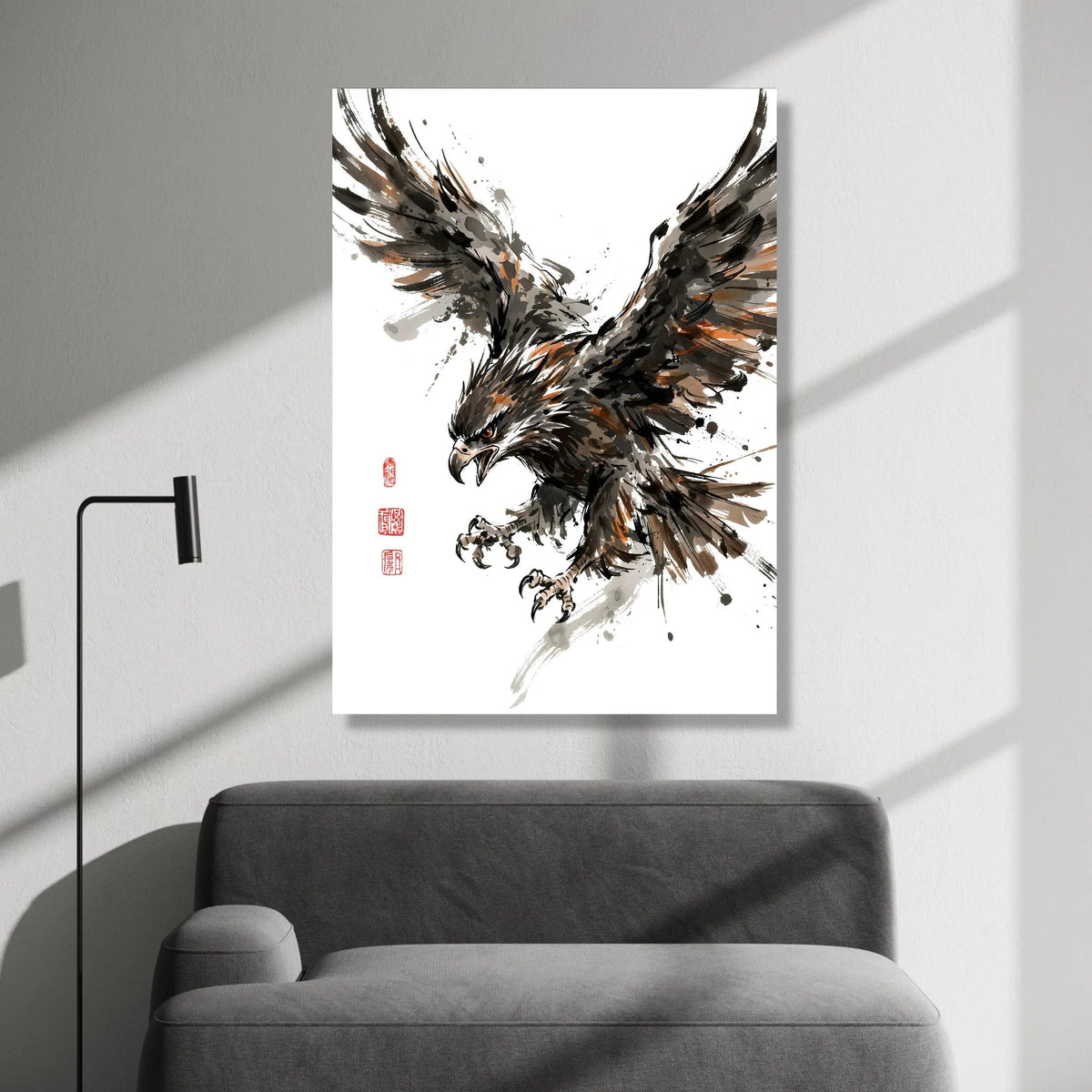 Fierce Eagle Flight, Dynamic Bird Canvas Art, Abstract Wildlife Wall Decor, Powerful Animal Painting, Ready to Hang Canvas Canvas Print Art