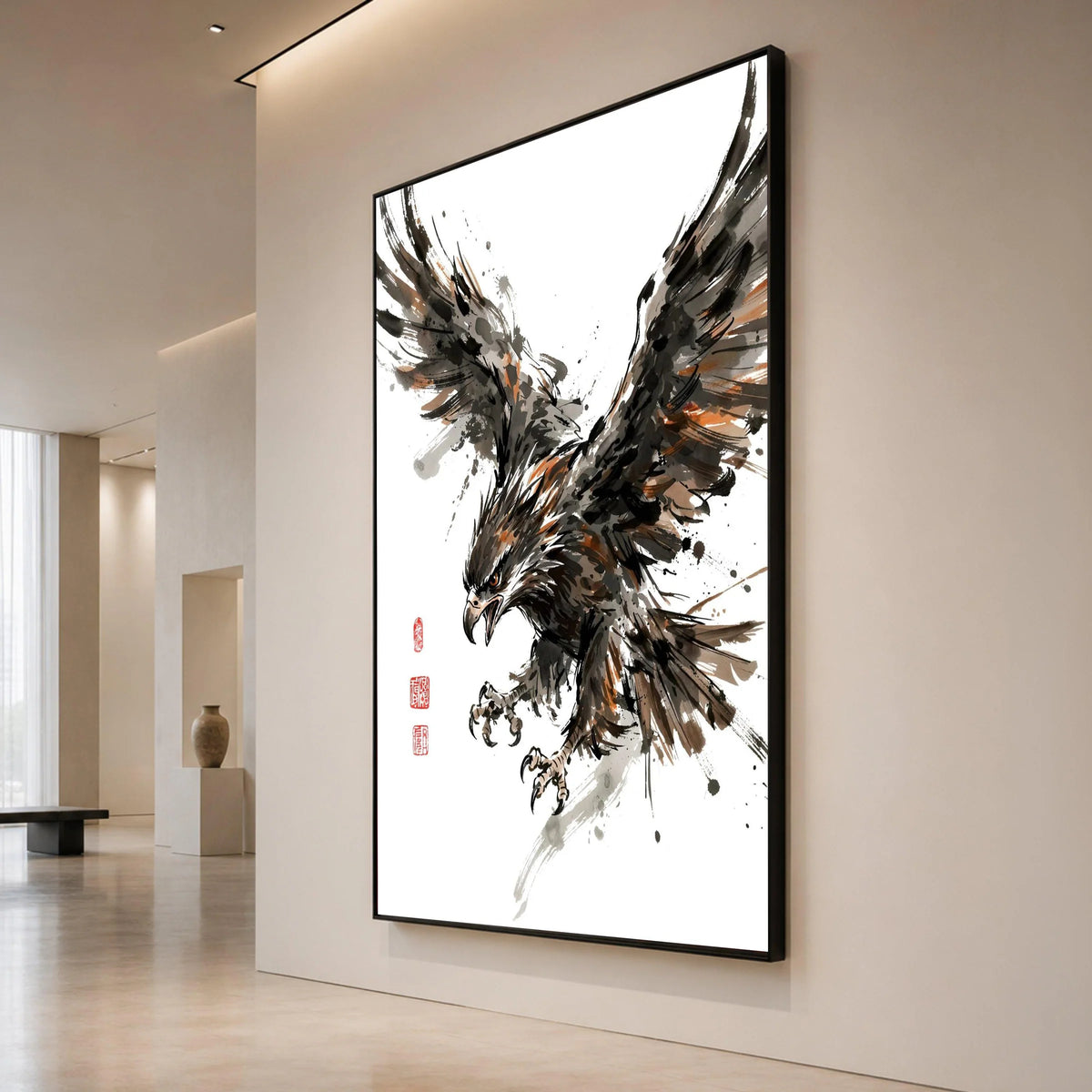 Fierce Eagle Flight, Dynamic Bird Canvas Art, Abstract Wildlife Wall Decor, Powerful Animal Painting, Ready to Hang Canvas Canvas Print Art