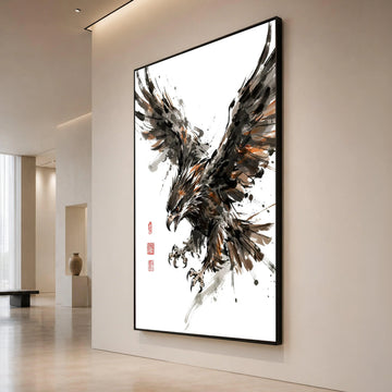 Fierce Eagle Flight, Dynamic Bird Canvas Art, Abstract Wildlife Wall Decor, Powerful Animal Painting, Ready to Hang Canvas Canvas Print Art