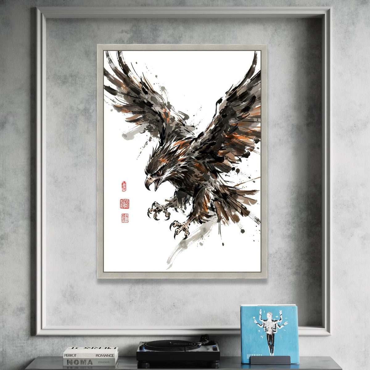 Fierce Eagle Flight, Dynamic Bird Canvas Art, Abstract Wildlife Wall Decor, Powerful Animal Painting, Ready to Hang Canvas Canvas Print Art