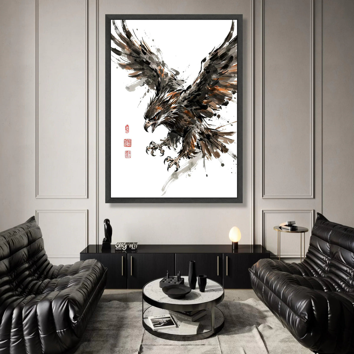 Fierce Eagle Flight, Dynamic Bird Canvas Art, Abstract Wildlife Wall Decor, Powerful Animal Painting, Ready to Hang Canvas Canvas Print Art