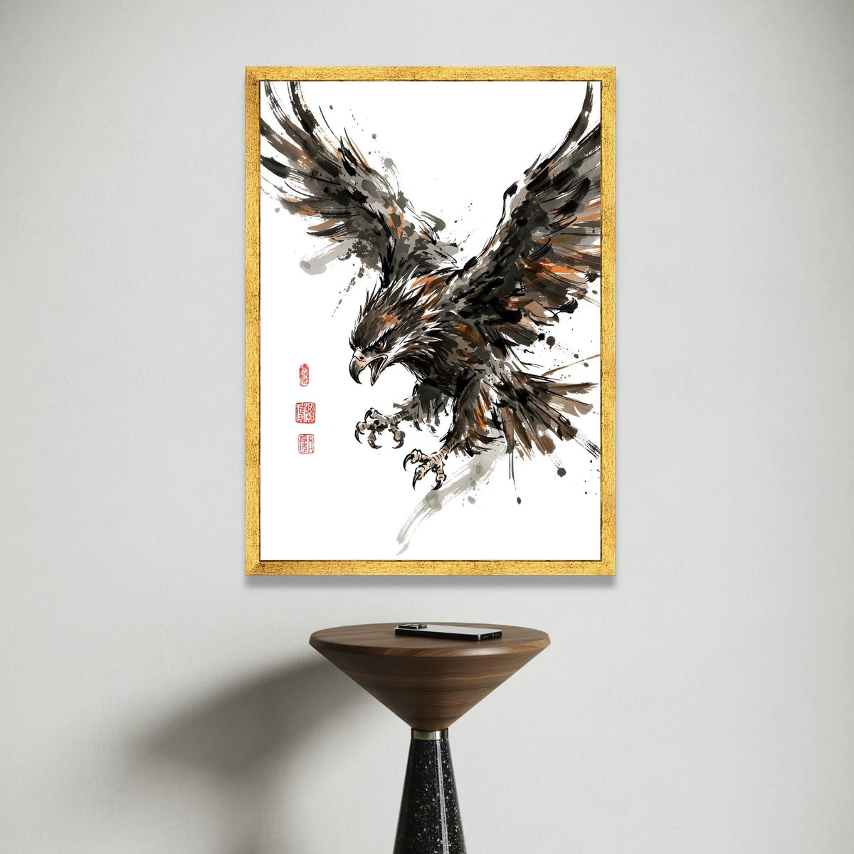 Fierce Eagle Flight, Dynamic Bird Canvas Art, Abstract Wildlife Wall Decor, Powerful Animal Painting, Ready to Hang Canvas Canvas Print Art