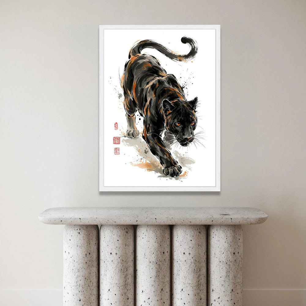 Fierce Black Panther Canvas Wall Art, Wild Cat Illustration, Animal Home Decor, Jungle Predator Canvas Painting, Ready to Canvas Print Art