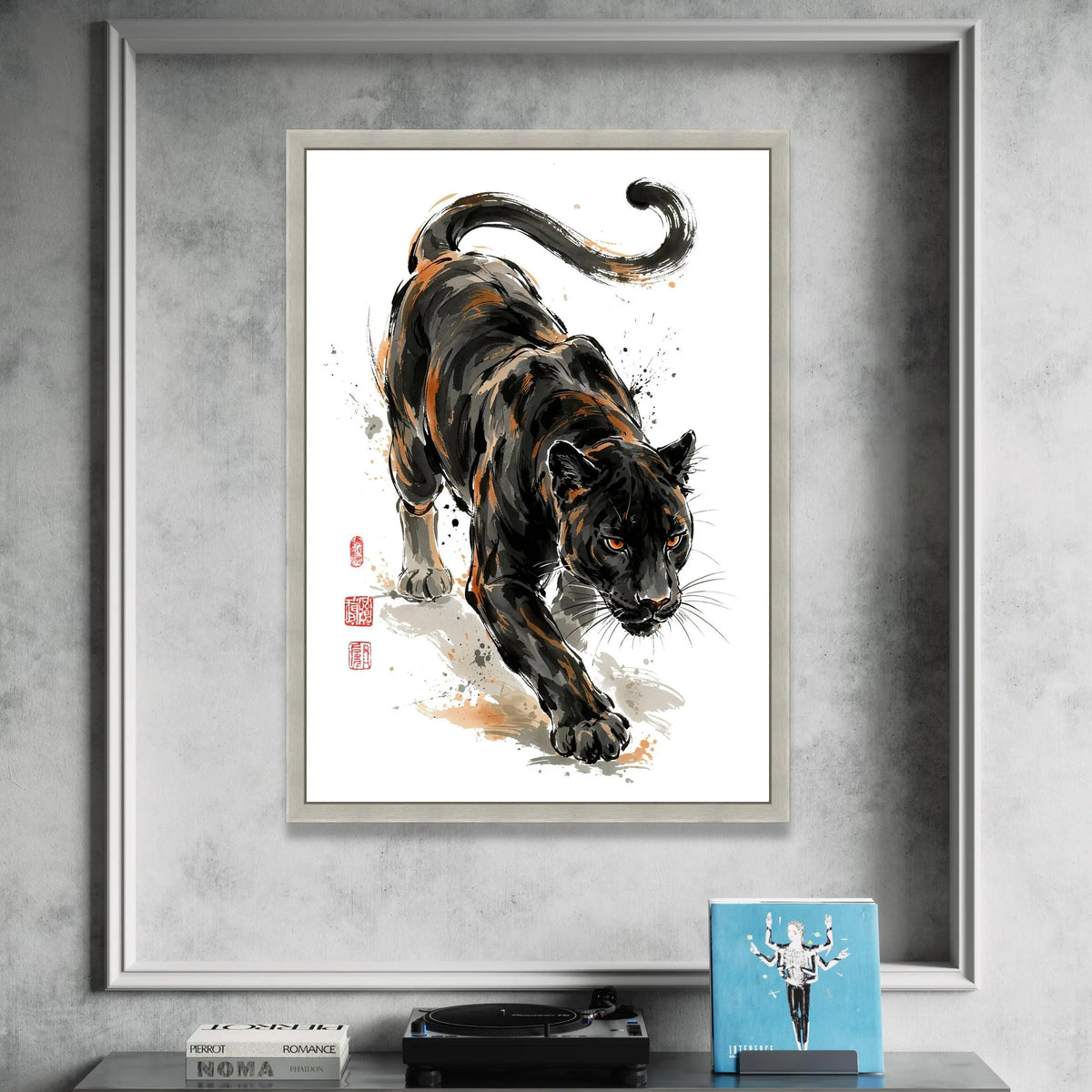 Fierce Black Panther Canvas Wall Art, Wild Cat Illustration, Animal Home Decor, Jungle Predator Canvas Painting, Ready to Canvas Print Art
