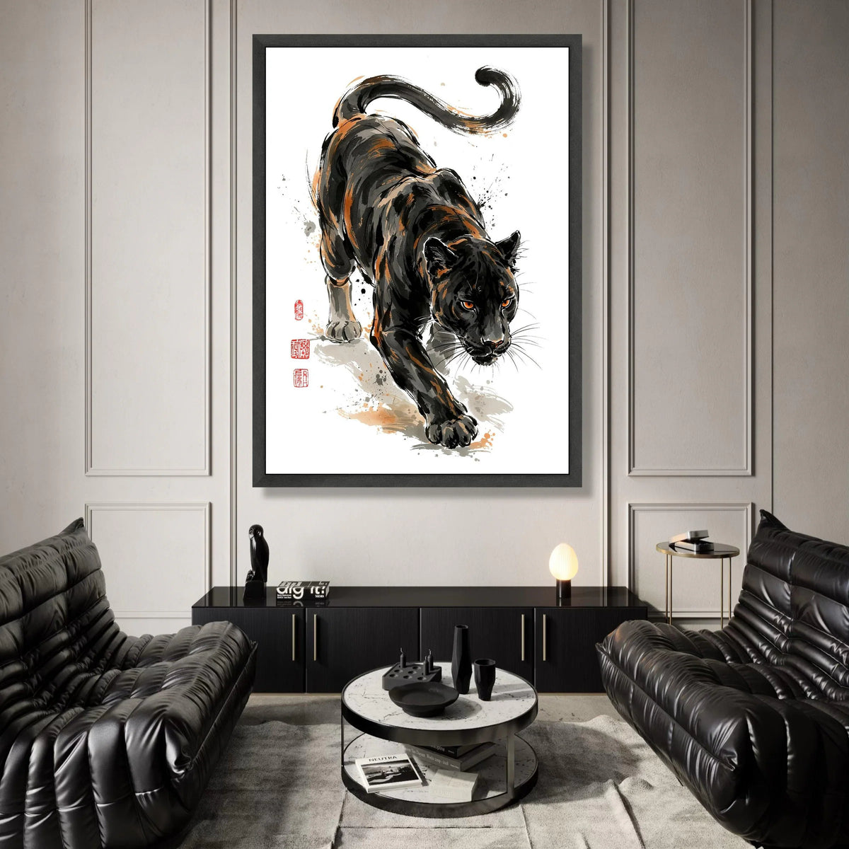 Fierce Black Panther Canvas Wall Art, Wild Cat Illustration, Animal Home Decor, Jungle Predator Canvas Painting, Ready to Canvas Print Art