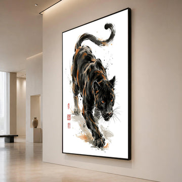 Fierce Black Panther Canvas Wall Art, Wild Cat Illustration, Animal Home Decor, Jungle Predator Canvas Painting, Ready to Canvas Print Art
