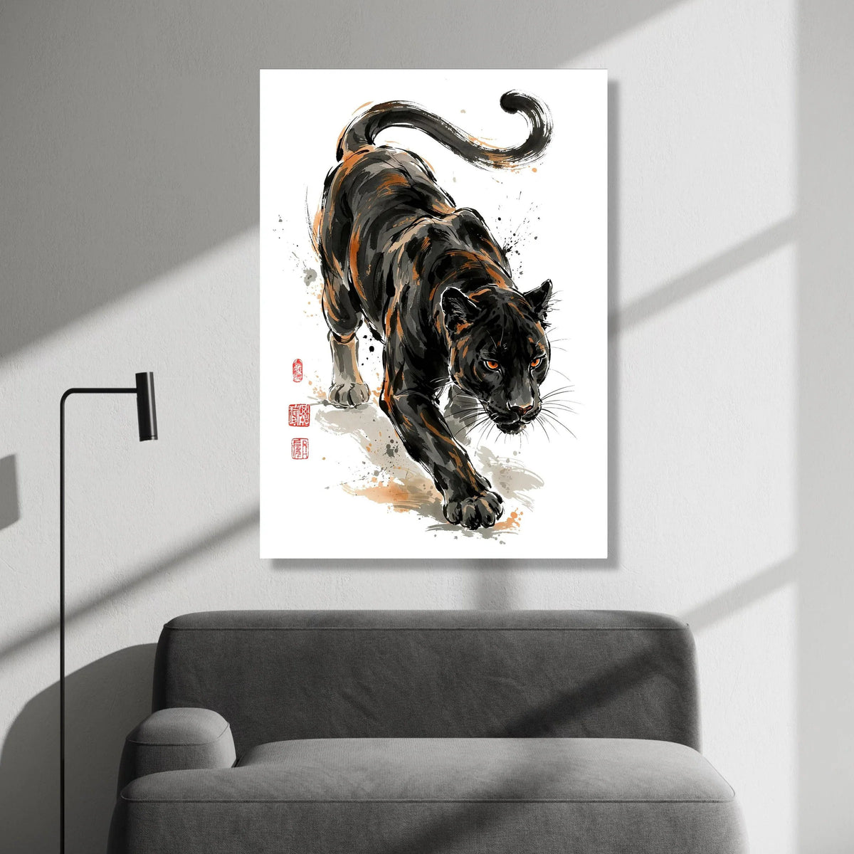 Fierce Black Panther Canvas Wall Art, Wild Cat Illustration, Animal Home Decor, Jungle Predator Canvas Painting, Ready to Canvas Print Art