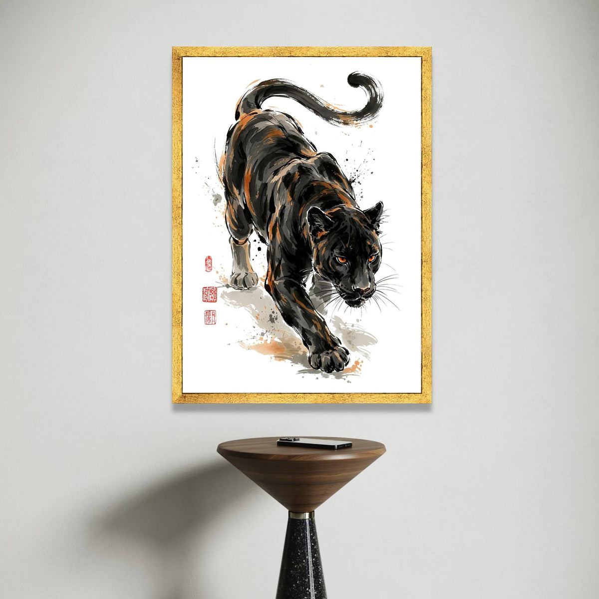 Fierce Black Panther Canvas Wall Art, Wild Cat Illustration, Animal Home Decor, Jungle Predator Canvas Painting, Ready to Canvas Print Art