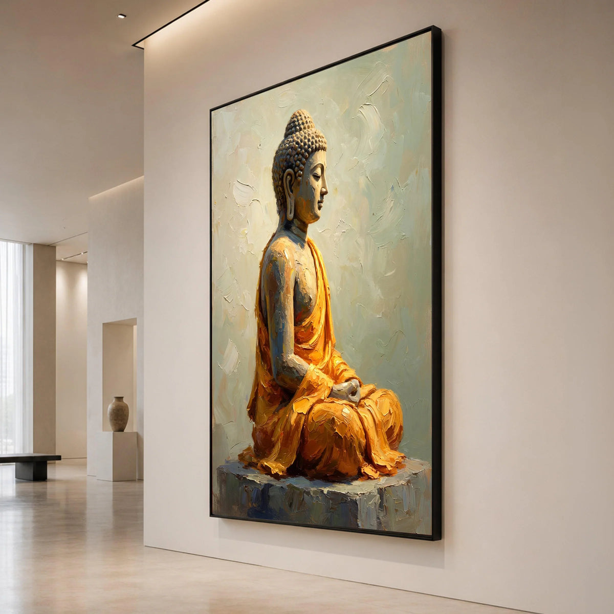 Serene Buddha Statue Canvas, Meditative Pose Wall Art, Spiritual Home Decor, Calm Zen Canvas Print, Peaceful Meditation Canvas Print Art