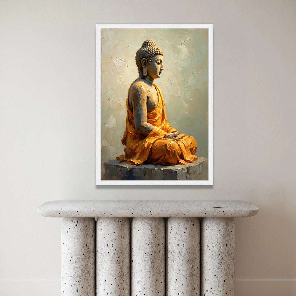 Serene Buddha Statue Canvas, Meditative Pose Wall Art, Spiritual Home Decor, Calm Zen Canvas Print, Peaceful Meditation Canvas Print Art
