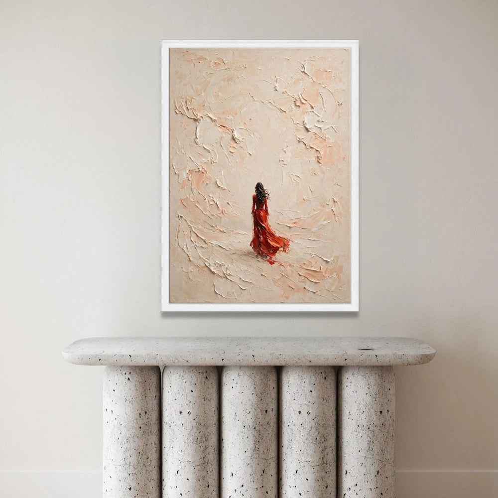 Woman Red Dress Canvas, Abstract Swirl Background, Modern Figurative Wall Art, Elegant Home Decoration, Contemporary Canvas Canvas Print Art