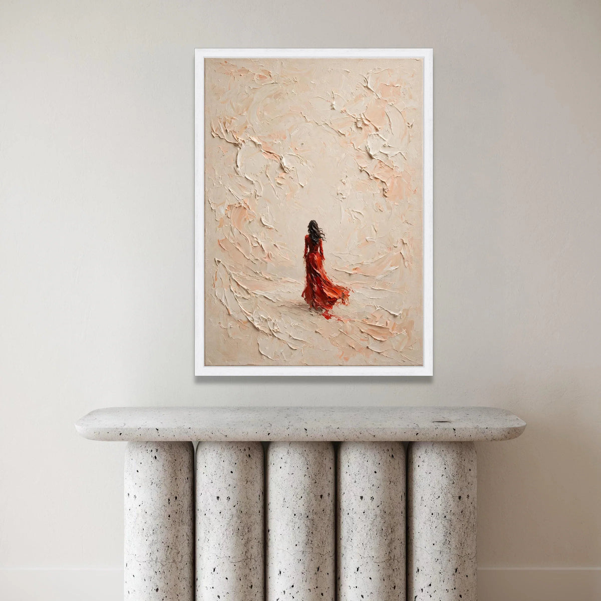 Woman Red Dress Canvas, Abstract Swirl Background, Modern Figurative Wall Art, Elegant Home Decoration, Contemporary Canvas Canvas Print Art