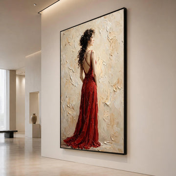 Elegant Woman Red Dress Canvas, Portrait Wall Art, Fashion Decor Canvas, Romantic Home Decoration, Ready to Hang Artwork Canvas Print Art