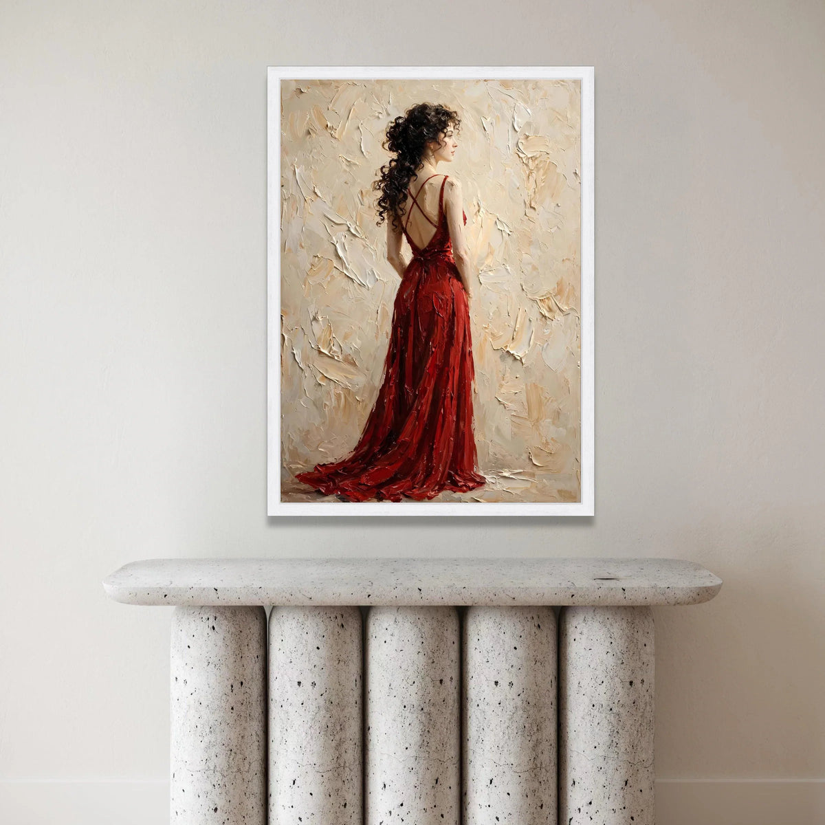 Elegant Woman Red Dress Canvas, Portrait Wall Art, Fashion Decor Canvas, Romantic Home Decoration, Ready to Hang Artwork Canvas Print Art