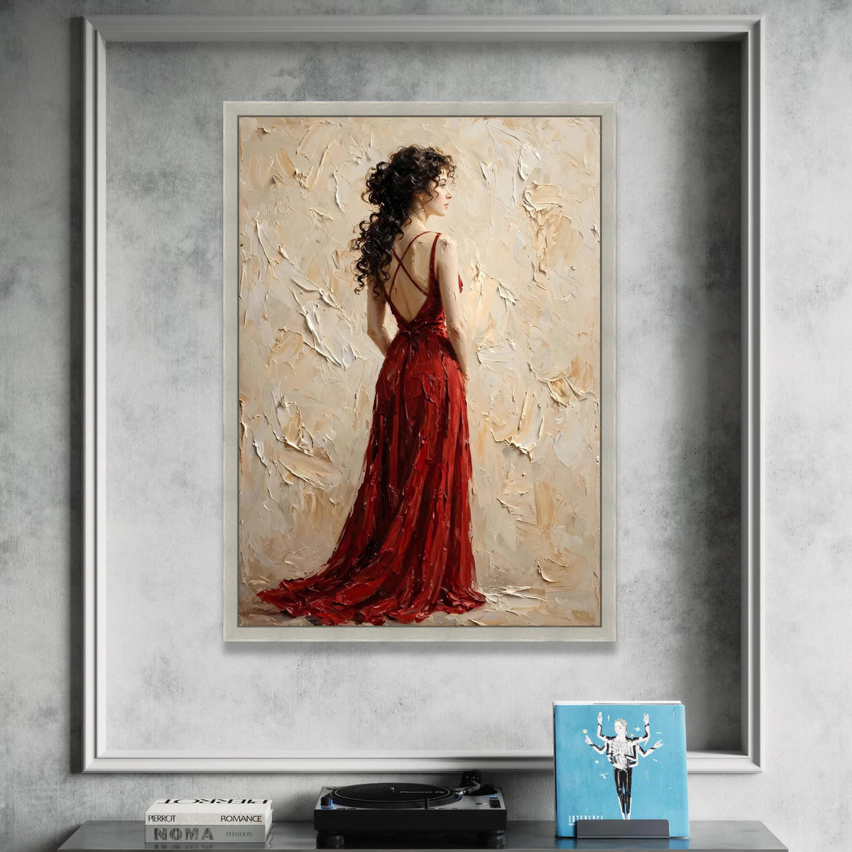 Elegant Woman Red Dress Canvas, Portrait Wall Art, Fashion Decor Canvas, Romantic Home Decoration, Ready to Hang Artwork Canvas Print Art
