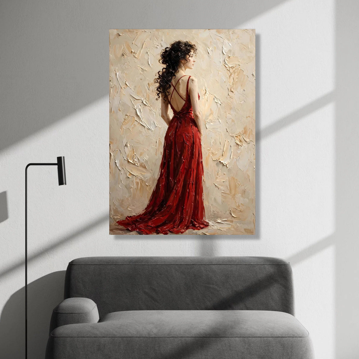 Elegant Woman Red Dress Canvas, Portrait Wall Art, Fashion Decor Canvas, Romantic Home Decoration, Ready to Hang Artwork Canvas Print Art
