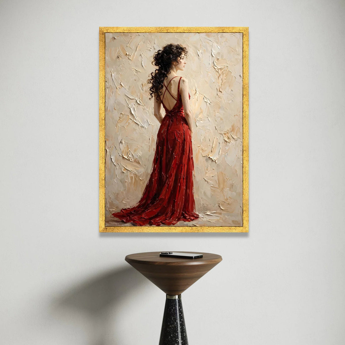 Elegant Woman Red Dress Canvas, Portrait Wall Art, Fashion Decor Canvas, Romantic Home Decoration, Ready to Hang Artwork Canvas Print Art