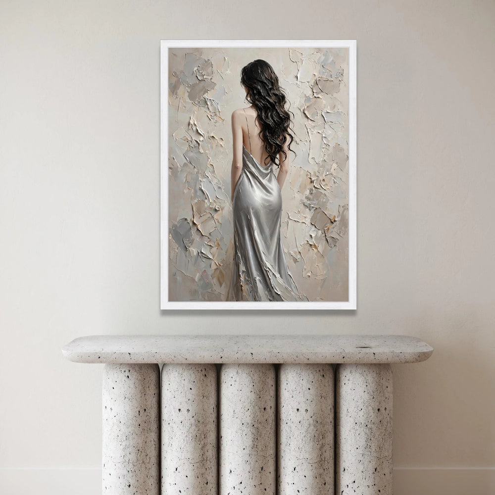 Elegant Woman Silver Dress Canvas, Modern Female Portrait Wall Art, Stylish Home Decoration, Luxury Bedroom Canvas Canvas Print Art