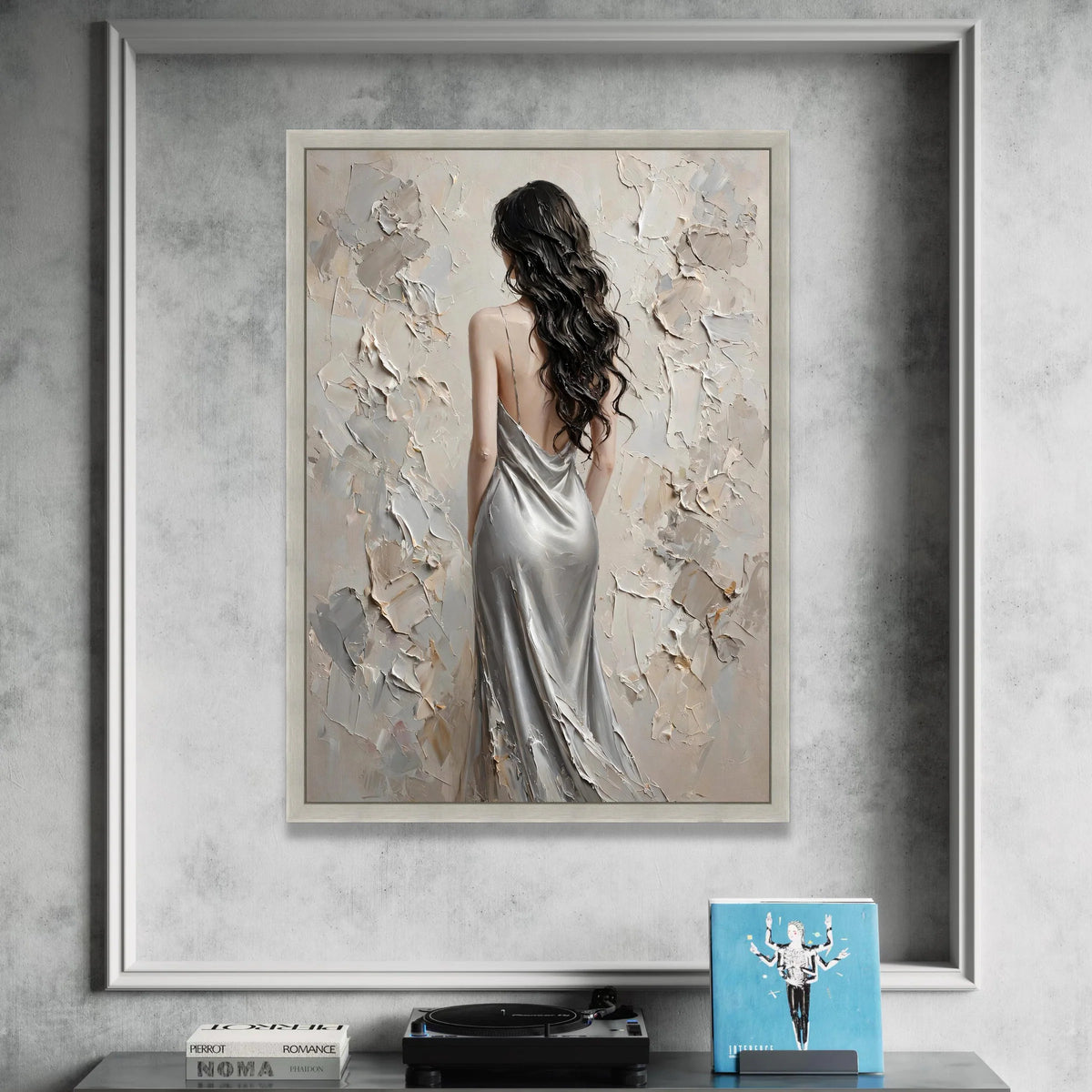 Elegant Woman Silver Dress Canvas, Modern Female Portrait Wall Art, Stylish Home Decoration, Luxury Bedroom Canvas Canvas Print Art