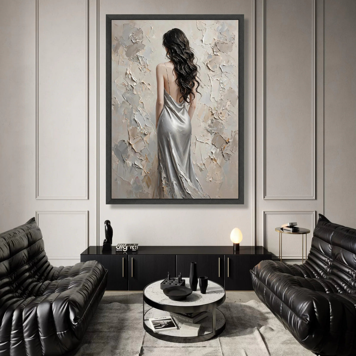 Elegant Woman Silver Dress Canvas, Modern Female Portrait Wall Art, Stylish Home Decoration, Luxury Bedroom Canvas Canvas Print Art