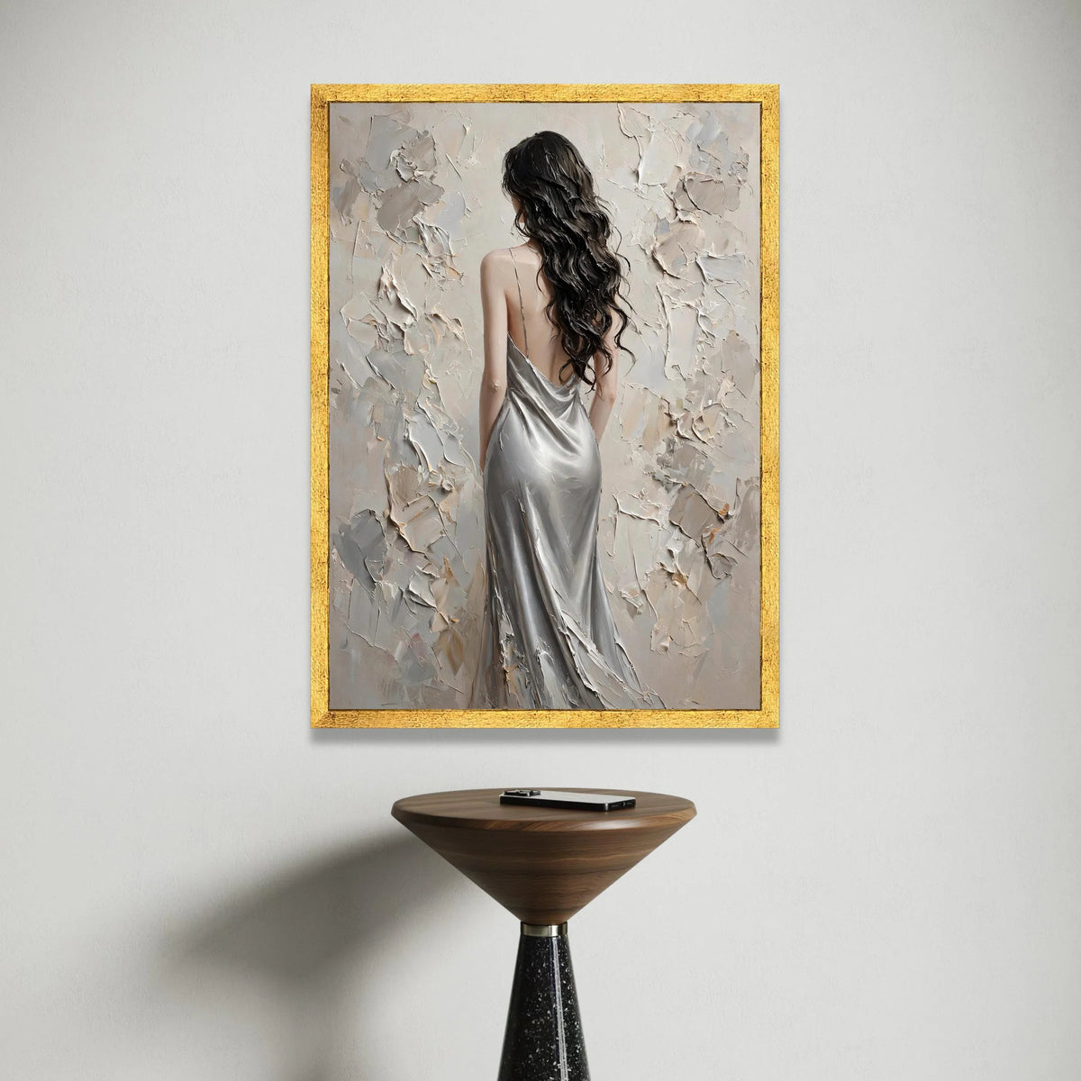 Elegant Woman Silver Dress Canvas, Modern Female Portrait Wall Art, Stylish Home Decoration, Luxury Bedroom Canvas Canvas Print Art