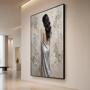 Elegant Woman Silver Dress Canvas, Modern Female Portrait Wall Art, Stylish Home Decoration, Luxury Bedroom Canvas Canvas Print Art