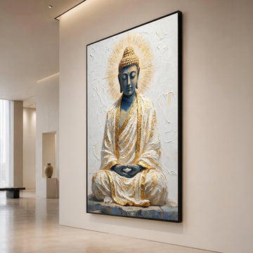 Meditating Buddha Canvas Wall Art, Spiritual Home Decor, Golden Accent Sitting Buddha Artwork, Peaceful Zen Canvas, Canvas Print Art