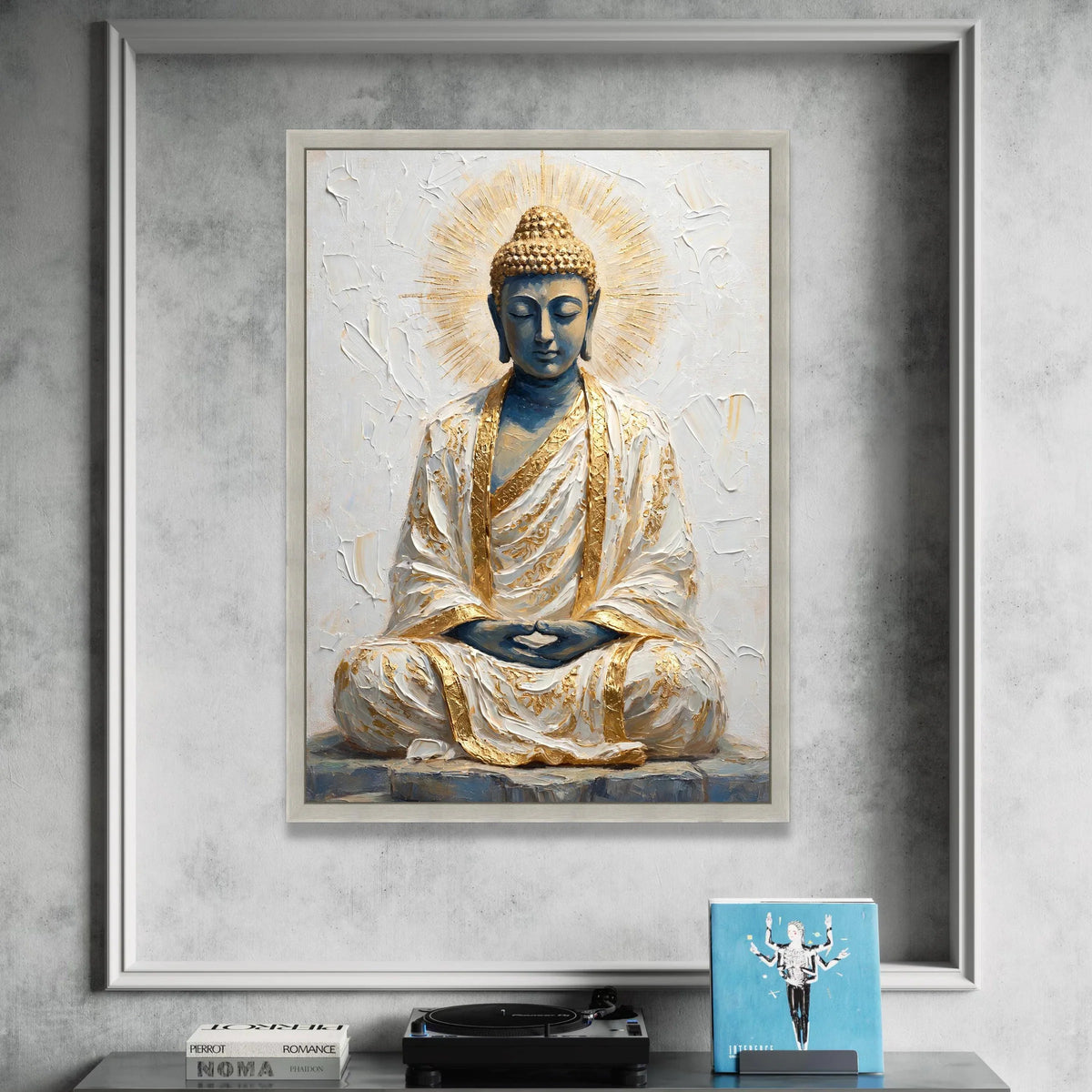 Meditating Buddha Canvas Wall Art, Spiritual Home Decor, Golden Accent Sitting Buddha Artwork, Peaceful Zen Canvas, Canvas Print Art