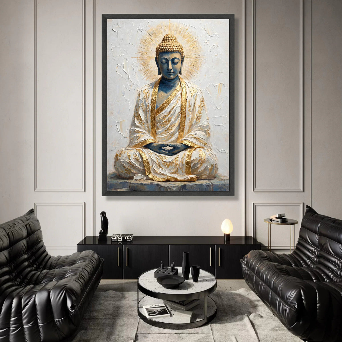 Meditating Buddha Canvas Wall Art, Spiritual Home Decor, Golden Accent Sitting Buddha Artwork, Peaceful Zen Canvas, Canvas Print Art