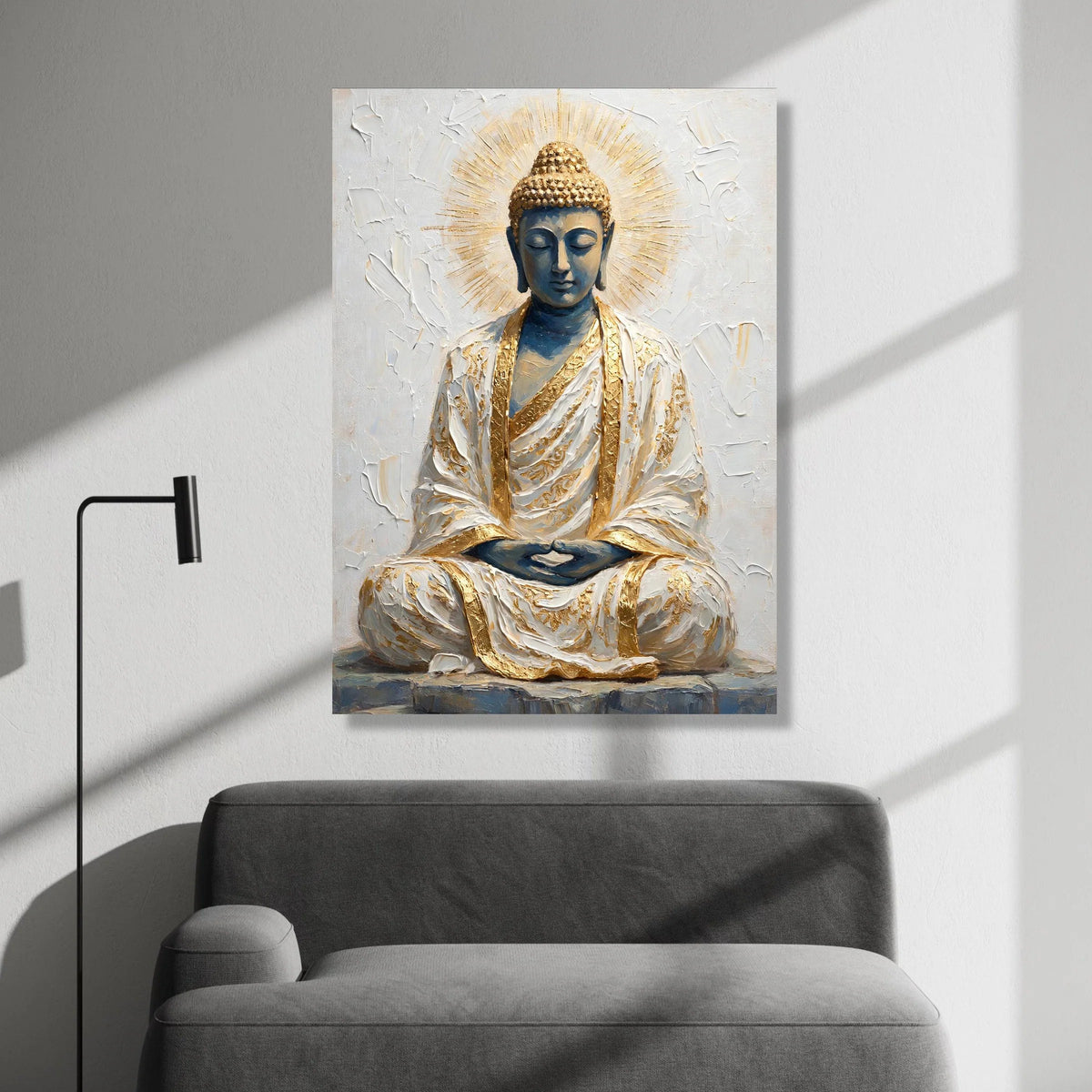Meditating Buddha Canvas Wall Art, Spiritual Home Decor, Golden Accent Sitting Buddha Artwork, Peaceful Zen Canvas, Canvas Print Art