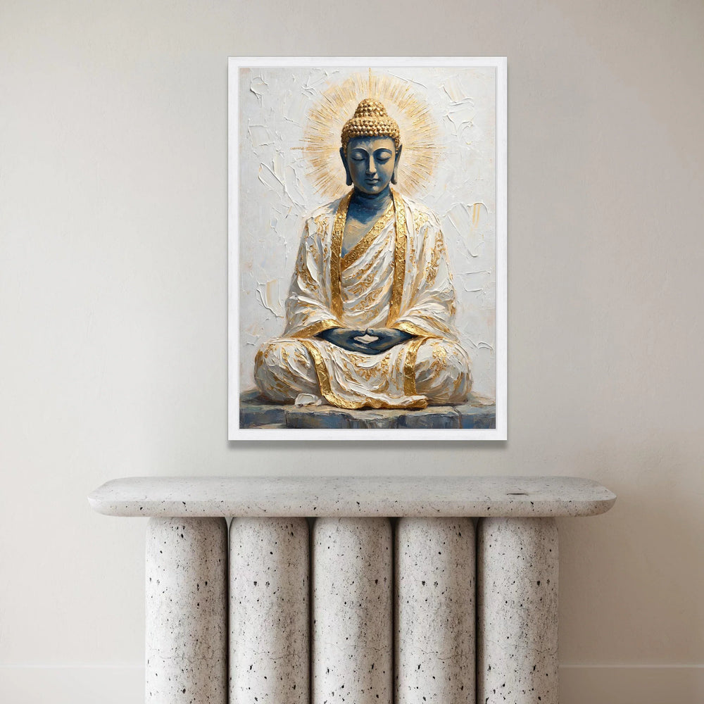 Meditating Buddha Canvas Wall Art, Spiritual Home Decor, Golden Accent Sitting Buddha Artwork, Peaceful Zen Canvas, Canvas Print Art