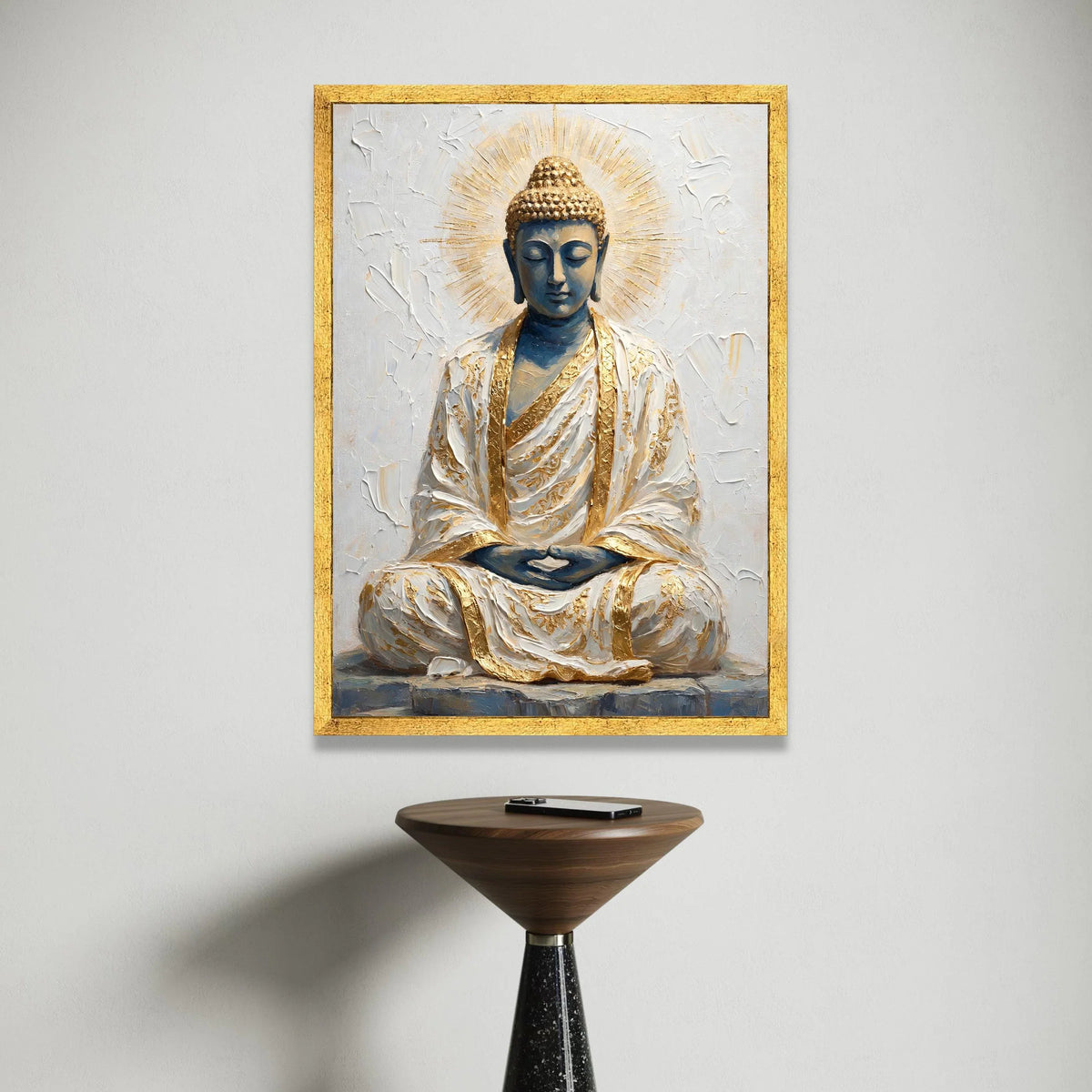 Meditating Buddha Canvas Wall Art, Spiritual Home Decor, Golden Accent Sitting Buddha Artwork, Peaceful Zen Canvas, Canvas Print Art