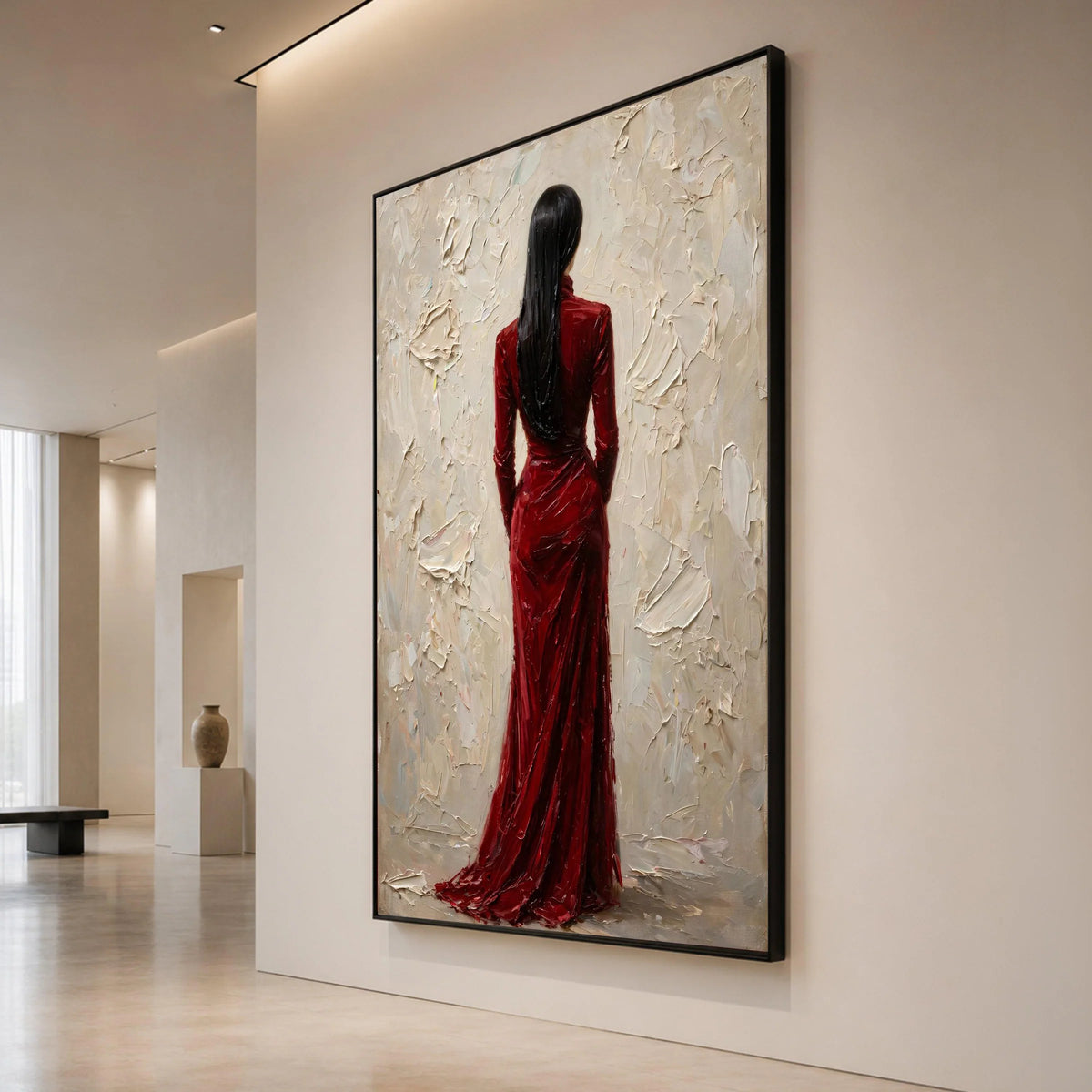 Elegant Woman Red Dress Canvas, Abstract Female Portrait Wall Art, Modern Fashion Canvas, Home Decoration Artwork, Ready to Canvas Print Art