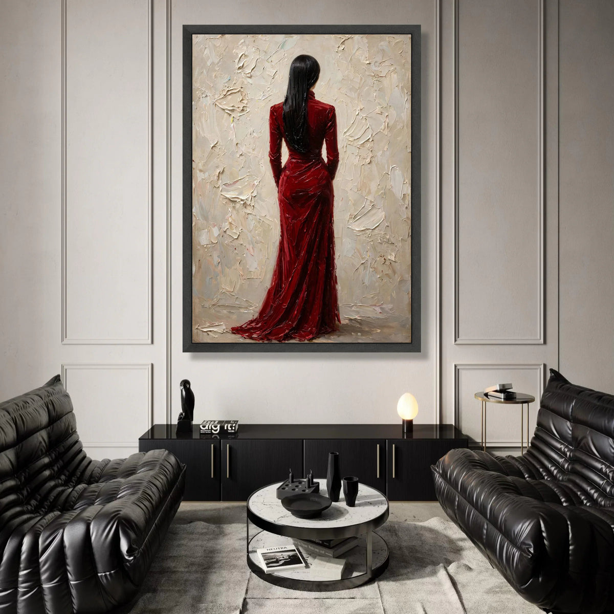 Elegant Woman Red Dress Canvas, Abstract Female Portrait Wall Art, Modern Fashion Canvas, Home Decoration Artwork, Ready to Canvas Print Art