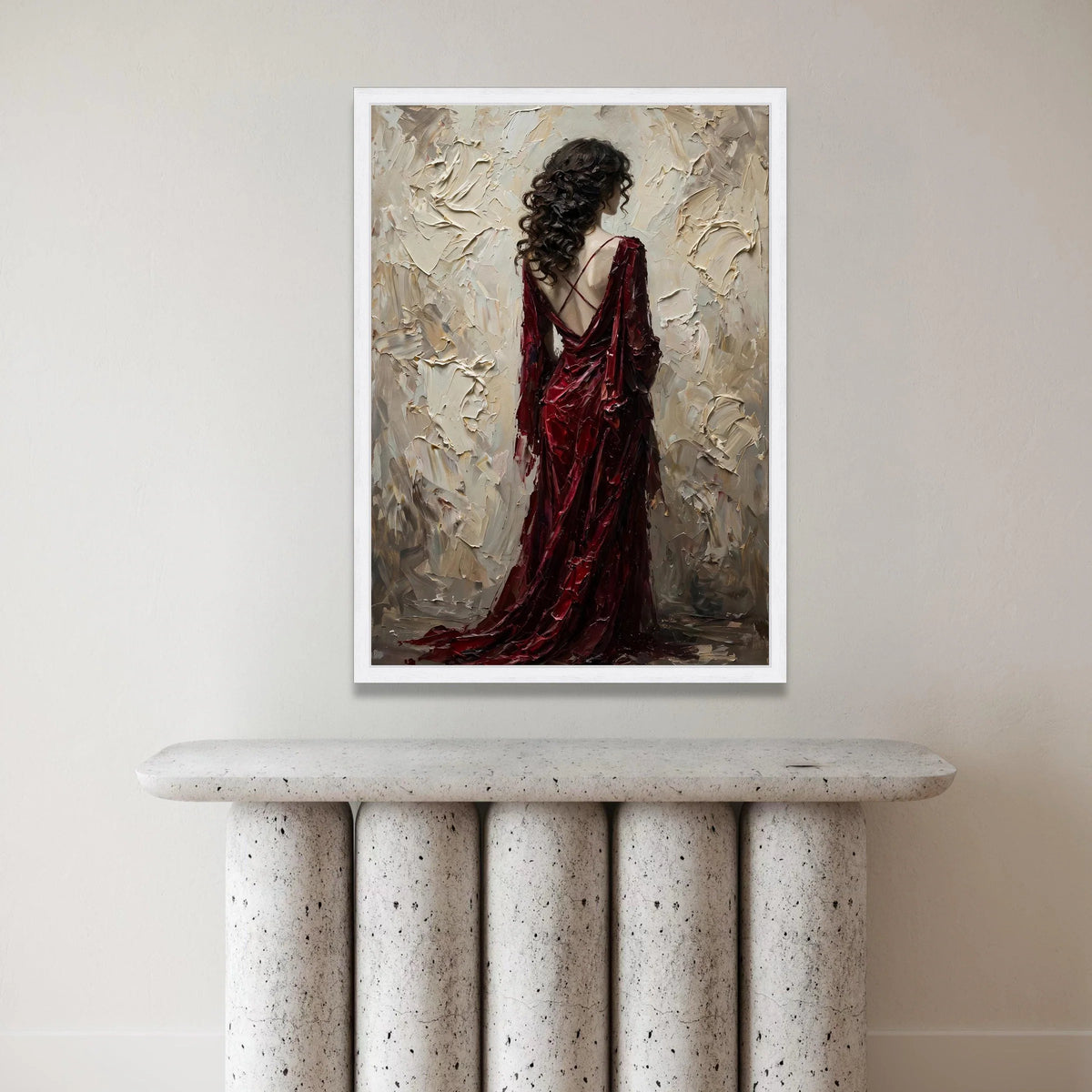 Elegant Woman Red Dress Canvas, Back View Portrait Wall Art, Contemporary Figurative Canvas, Romantic Home Decor, Ready to Canvas Print Art